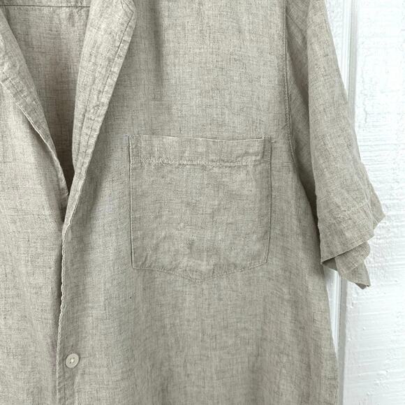 Kenneth Cole Women Short Sleeve Linen Button Up Top Tan Summer Preppy Medium - Picture 3 of 7